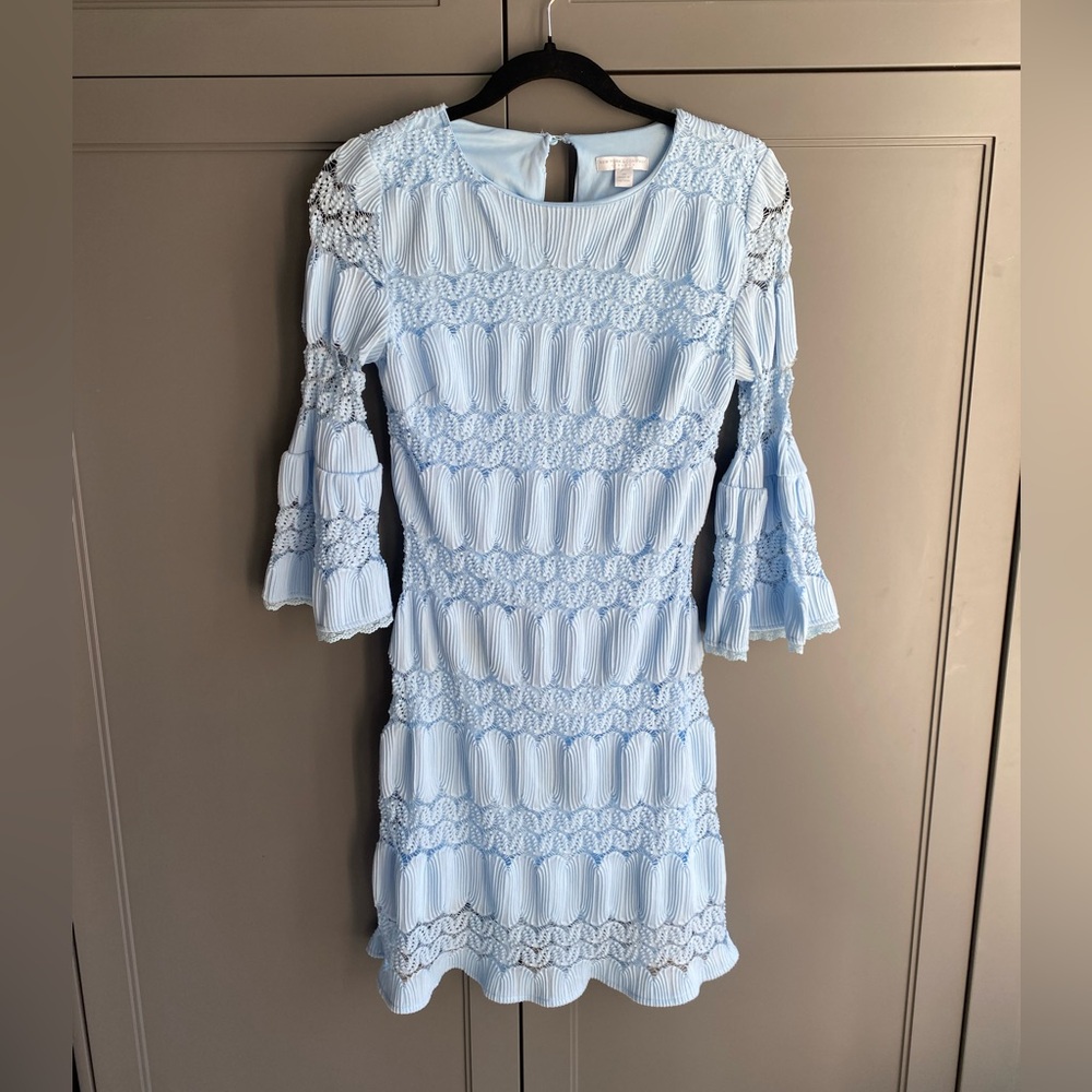New York & Company Textured Lace Blue Mini Dress